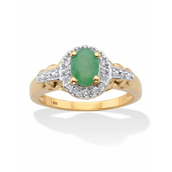 PalmBeach Jewelry Oval-Cut Genuine Green Emerald and White Topaz Halo Ring .97 TCW Gold-Plated or Sterling Silver