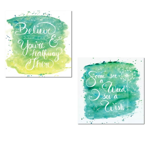 Inspirational Watercolor-Style Green and Teal Teen/Adult Decor; 2 - 12" x 12" Unframed Posters