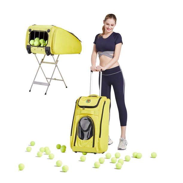 Tennis Ball Hopper, Racket Bag, Cart Feeder AllinOne on Wheels Picker