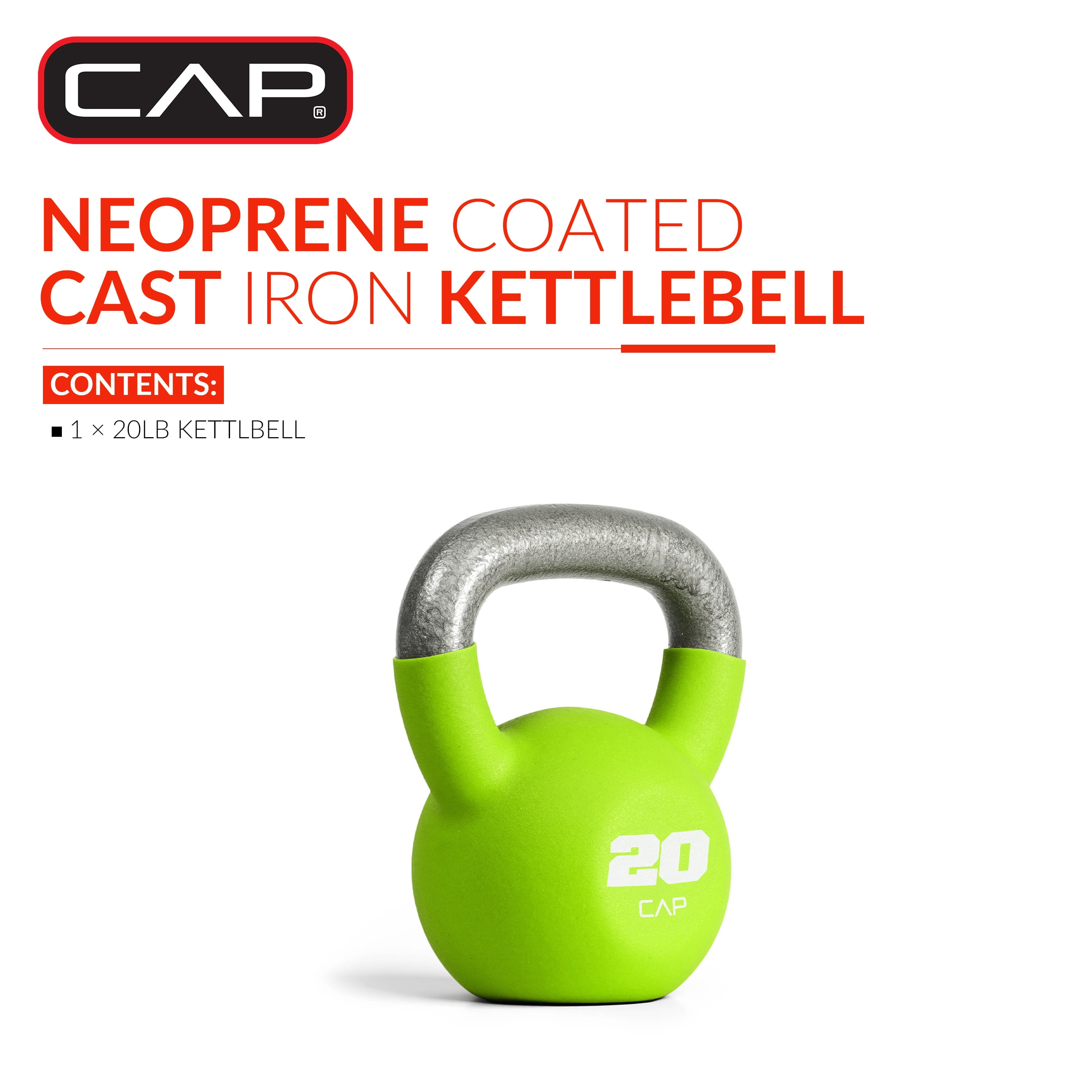 CAP, 20lb Neoprene Coated Kettlebell, Green - Walmart.com