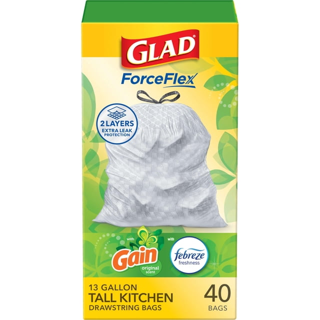 Bolsas de basura Glad ForceFlex Tall Kitchen 13L Gain 40 unidades