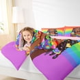 thumbnail image 3 of Castle Fairy Kawaii Black Girl Queen Comforter Set 3 Pieces,Retro Striped Pattern Comforter Sets Queen,Orange Violet Lime,1 Comforter and 2 Pillowcases, 3 of 6