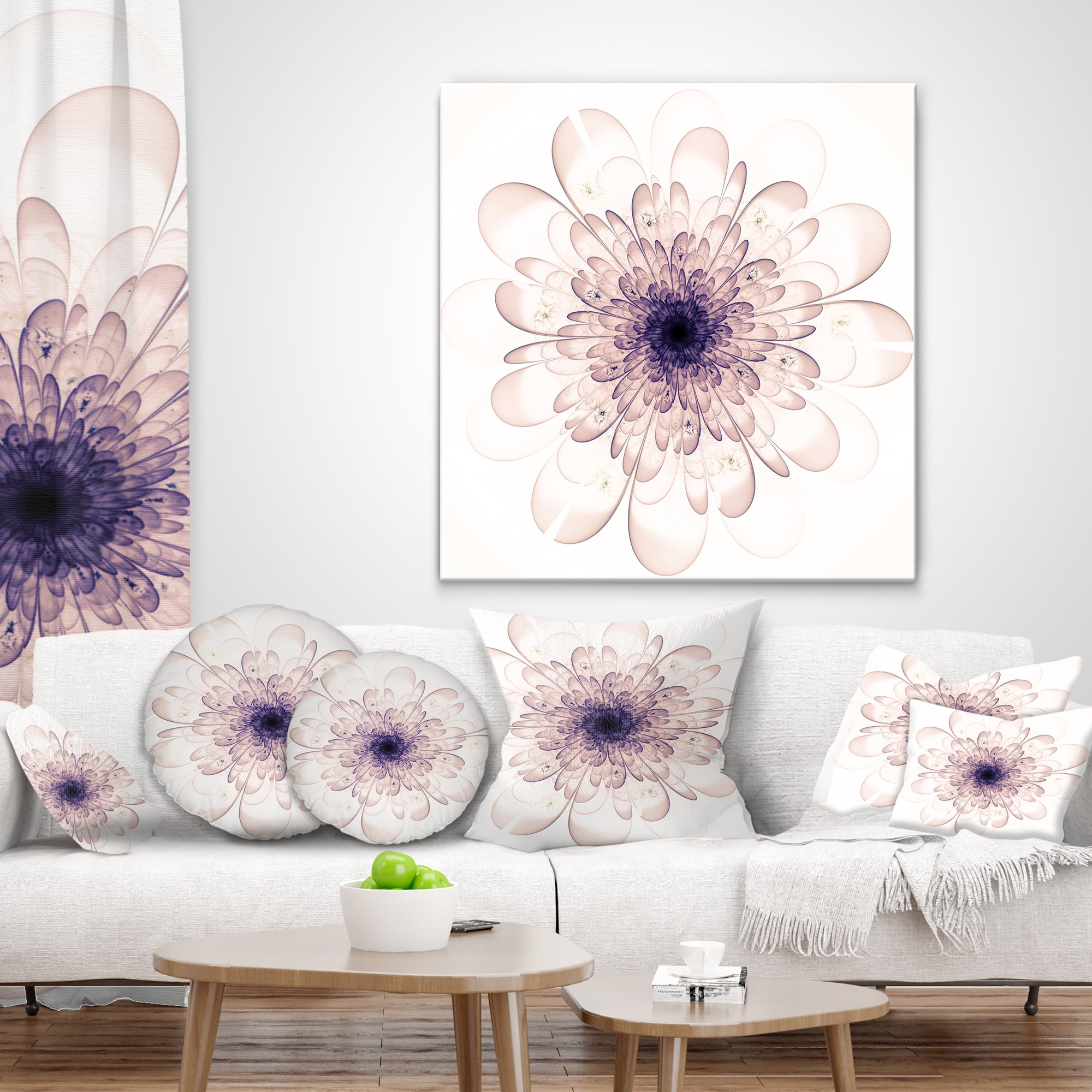Designart Perfect Glowing Fractal Flower in Purple - Floral Throw Pillow - 16x16