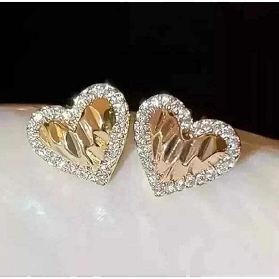 2Ct Round Lab Created White Diamond Stud Heart Earrings 14K Yellow Gold Plated