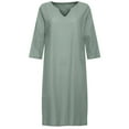 thumbnail image 2 of Summer Dresses For Women Linen Solid Color V Neck Short Sleeve Casual Mini Shirt Dress Holiday Wear,Green,XL, 2 of 8