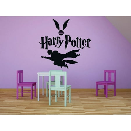 Harry Potter Macbook Vinyl Wings With Flying Harry Potter Character Films Movies Books Series Art Design Silhouette Peel & Stick Custom Wall Decal Vinyl Sticker 12 Inches X 12 Inches ()