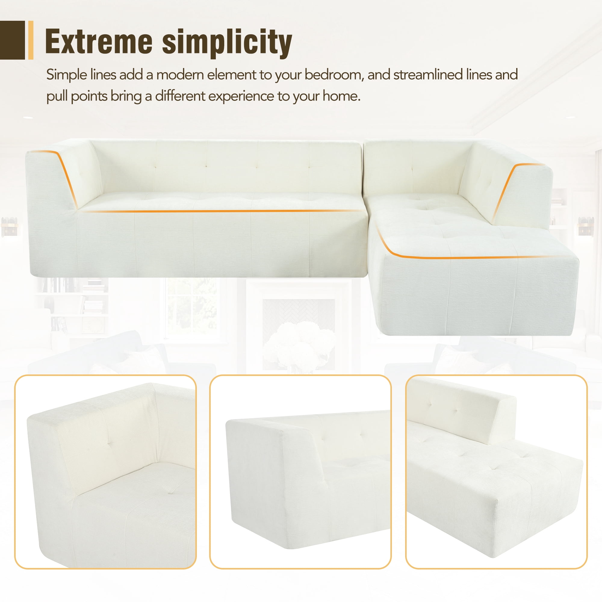 MOONMISS 112.2" Chenille L-Shaped Modern Minimalist Modular Free Combination Living Room Sofa-Beige