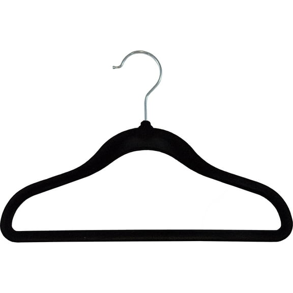 International Hanger Kids Black Slim Flocked Non-Slip Suit Hanger for Tops or Bottoms, 25 Pack