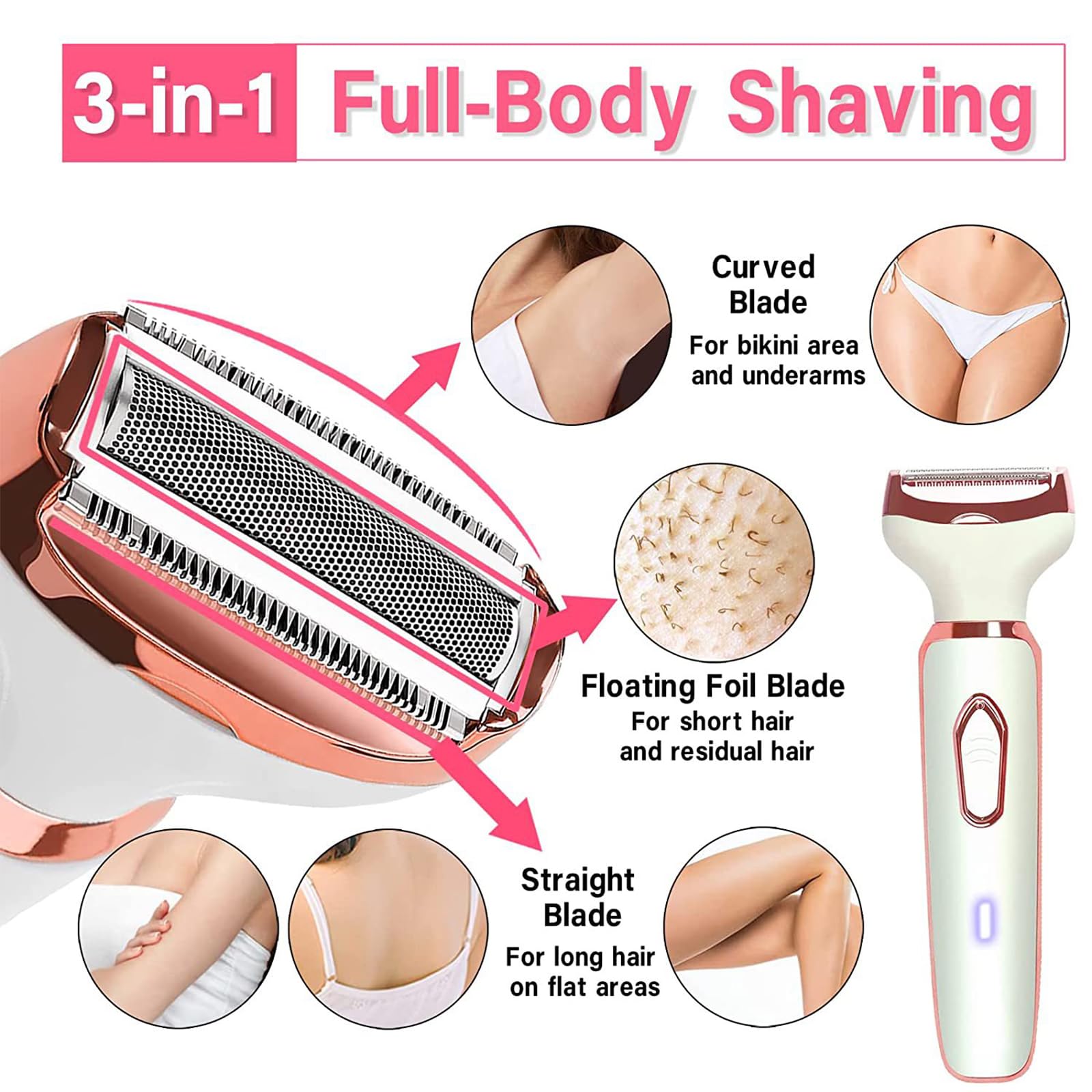 4-in-1 Women's Electric Hair Remover Rechargeable Body Hair Removal Tool Set Nose Hair Lip Hair Eyebrow Trimmer Face Body Hair Grooming Set for Women