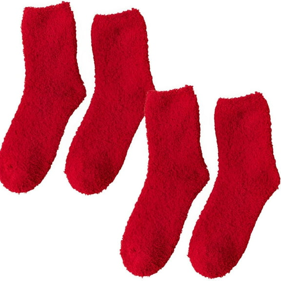 TELOLY 2Pairs Fuzzy Socks for Women,Plush Coral Fleece Long Socks for Women,Soft Cozy Feel Leg Warmer,Red