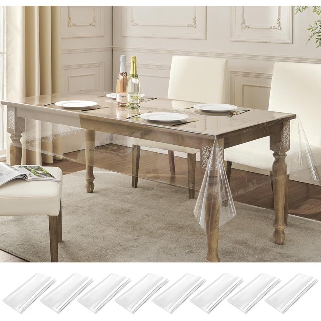 SHILIU-8 Pack Clear Plastic 100% Waterproof Tablecloth, 60 x 84 Inch - Vinyl PVC Rectangle Table Cloth Protector Oil Spill Proof Wipe Clean Table Cover for Dining Table Parties, Crystal Clear