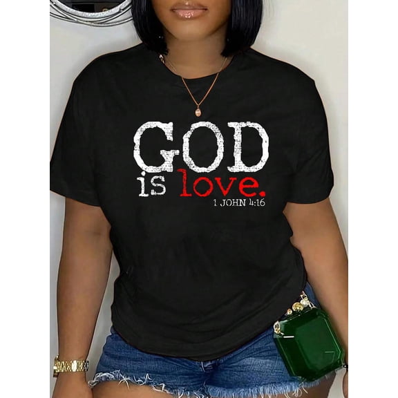 100% Cotton Christians God Is Love Gift Vintage T-Shirt Print Round Neck Cotton T-Shirt, Summer Women's Tops, gift