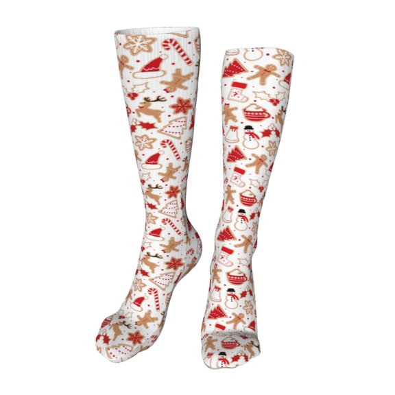 Xecao Gingerbread Holiday Sweets Print Calf Socks Seamless Toe, Knee High Long Socks, Sports Socks Trouser Socks for Women and Men-One Size