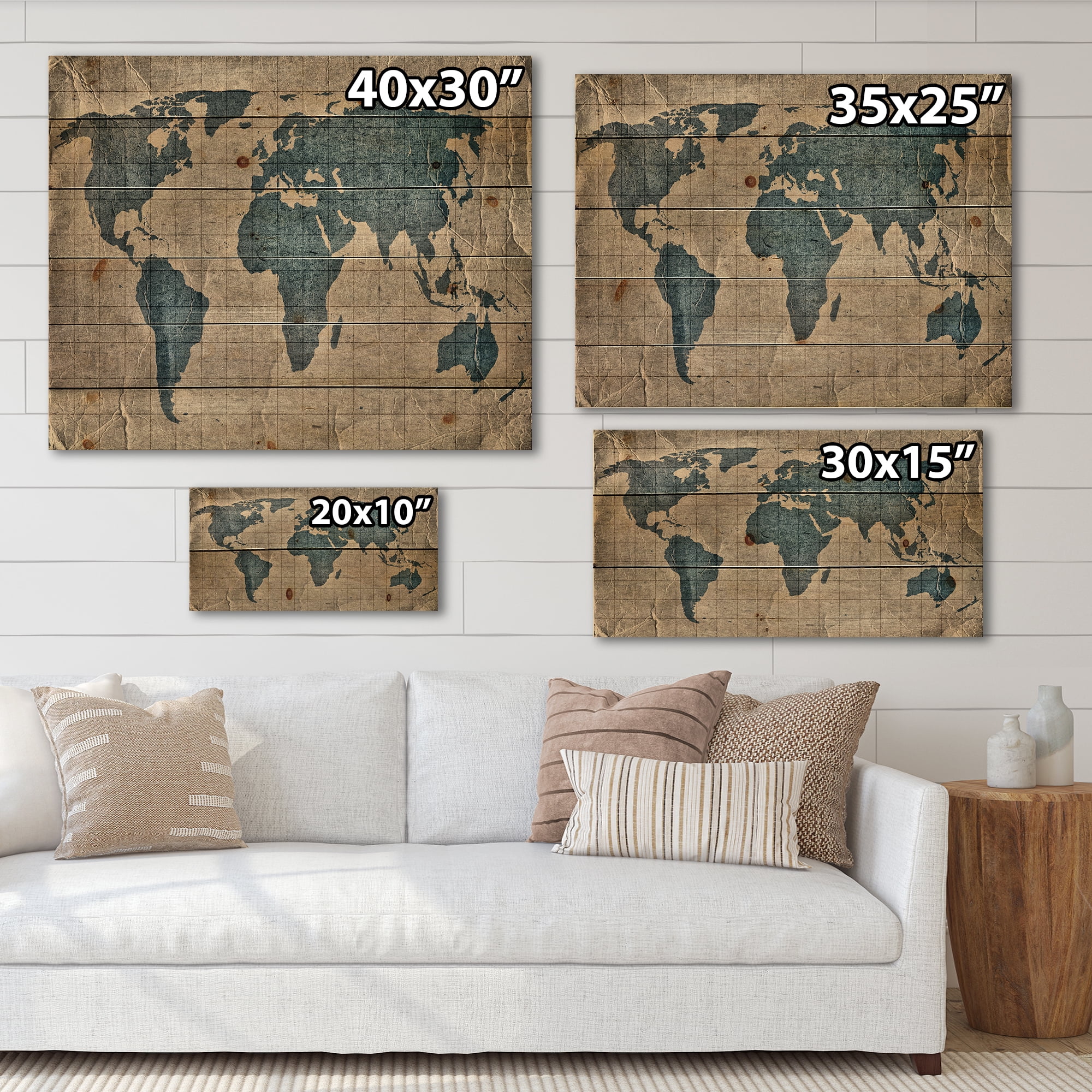 Designart 'Ancient World Map I' Rustic Print on Natural Pine Wood
