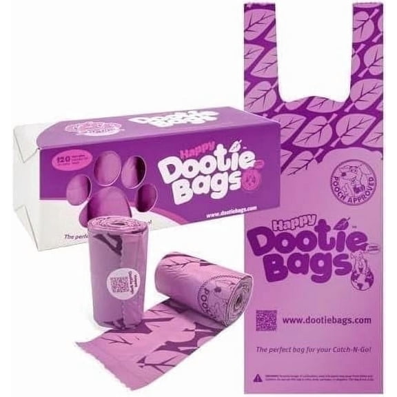 GoGo Stik Happy Dootie Bags, Doggie Bags with Handles, Dog Waste Bags Easy Tie Handle Dog Poop Bags 10 Rolls, 120 Counts