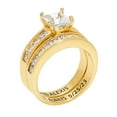 thumbnail image 4 of Vow & Forever Personalized Planet Bridal 14K Gold over Sterling Silver Square White Topaz 2 Piece Engraved Wedding Set ,Women's, 4 of 4