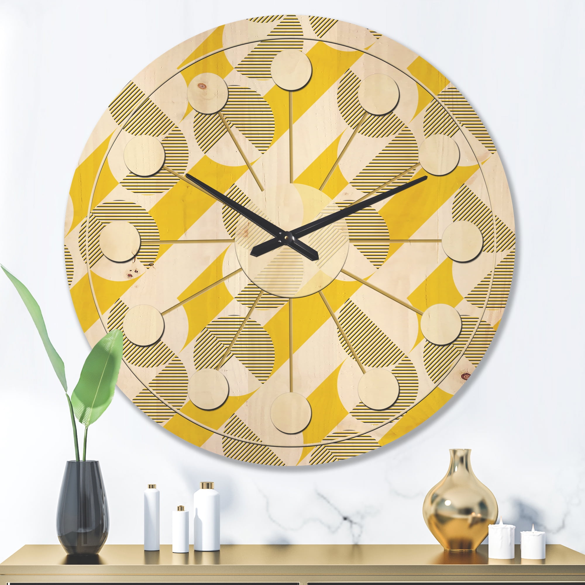 Designart 'Abstract Retro Geometric Pattern Design II' Mid-Century Modern Wood Wall Clock