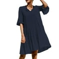 thumbnail image 3 of Franhais Women's Summer A-line Dress Solid Color/Floral Print Short Sleeve V Neck Dress, 3 of 7