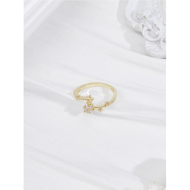 1 anillo de aleación de estrella para mujer, con micropavé de estrella y circonita cúbica transparente, dorado y apilable.