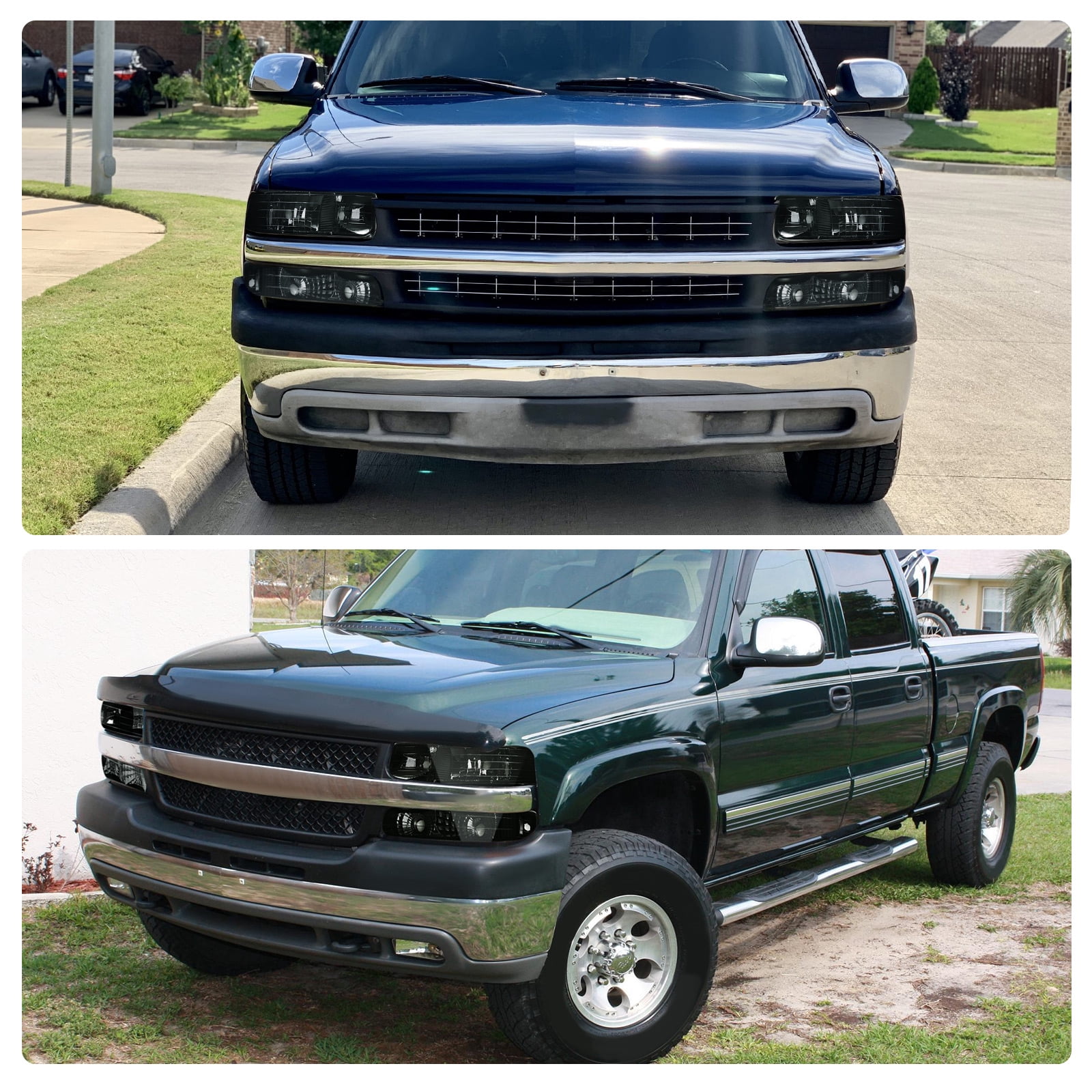 RVNI Headlights Assembly Headlights for 1999-2002 Silverado 00-06 Tahoe Suburban Smoke Headlamp +Bumper Lamps