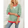 thumbnail image 5 of Women Striped Sweatshirts Oversized Crewneck Long Sleeve Shirts Y2K Pullover Top Fall Outfits Grass Green S, 5 of 10