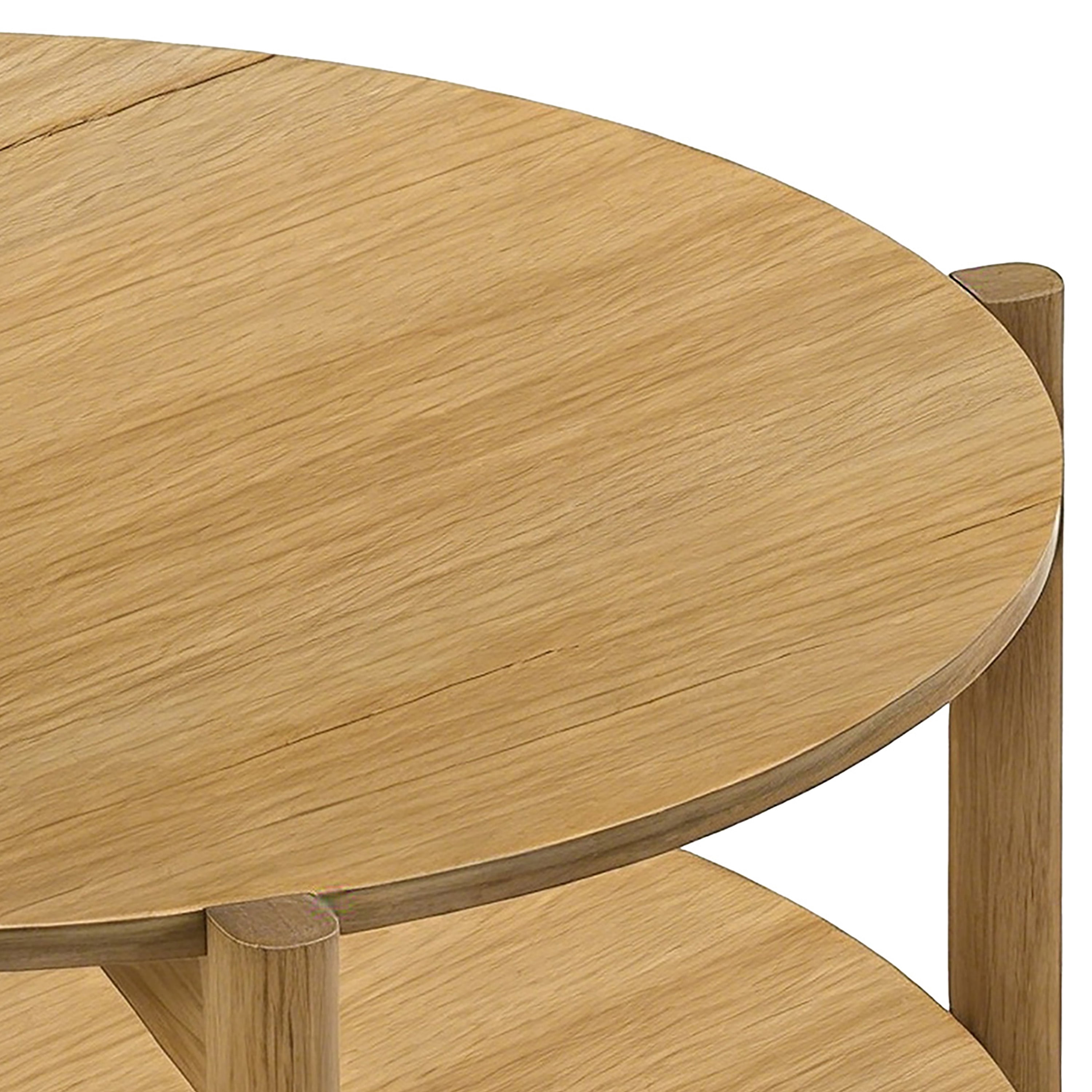 Furniture of America Afra Modern Wood Round Coffee Table with Open Bottom Shelf, Natural