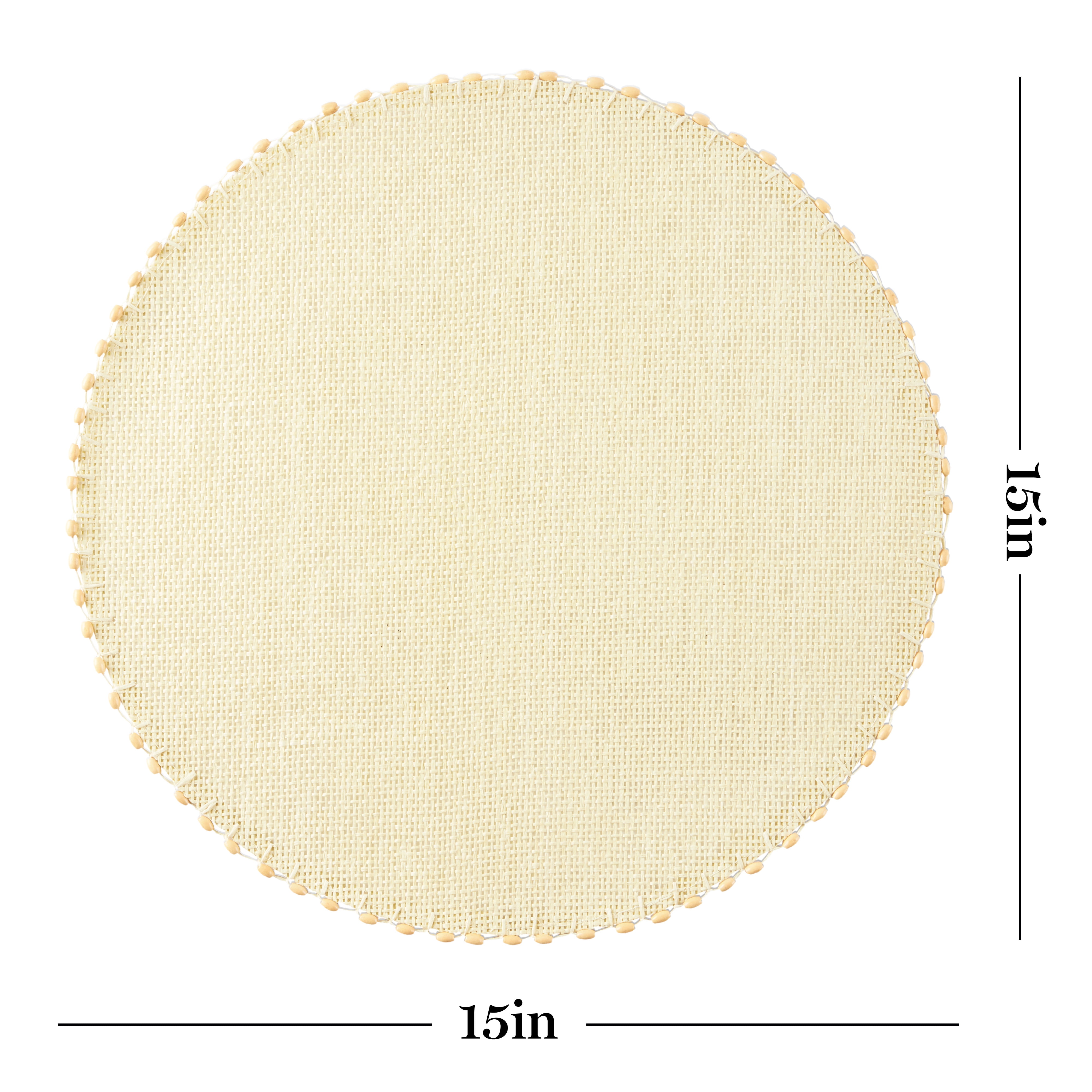 Martha Stewart Woven Water Resistant Lindos Fabric Placemat Set 6-Pack, 15" Round, Beige