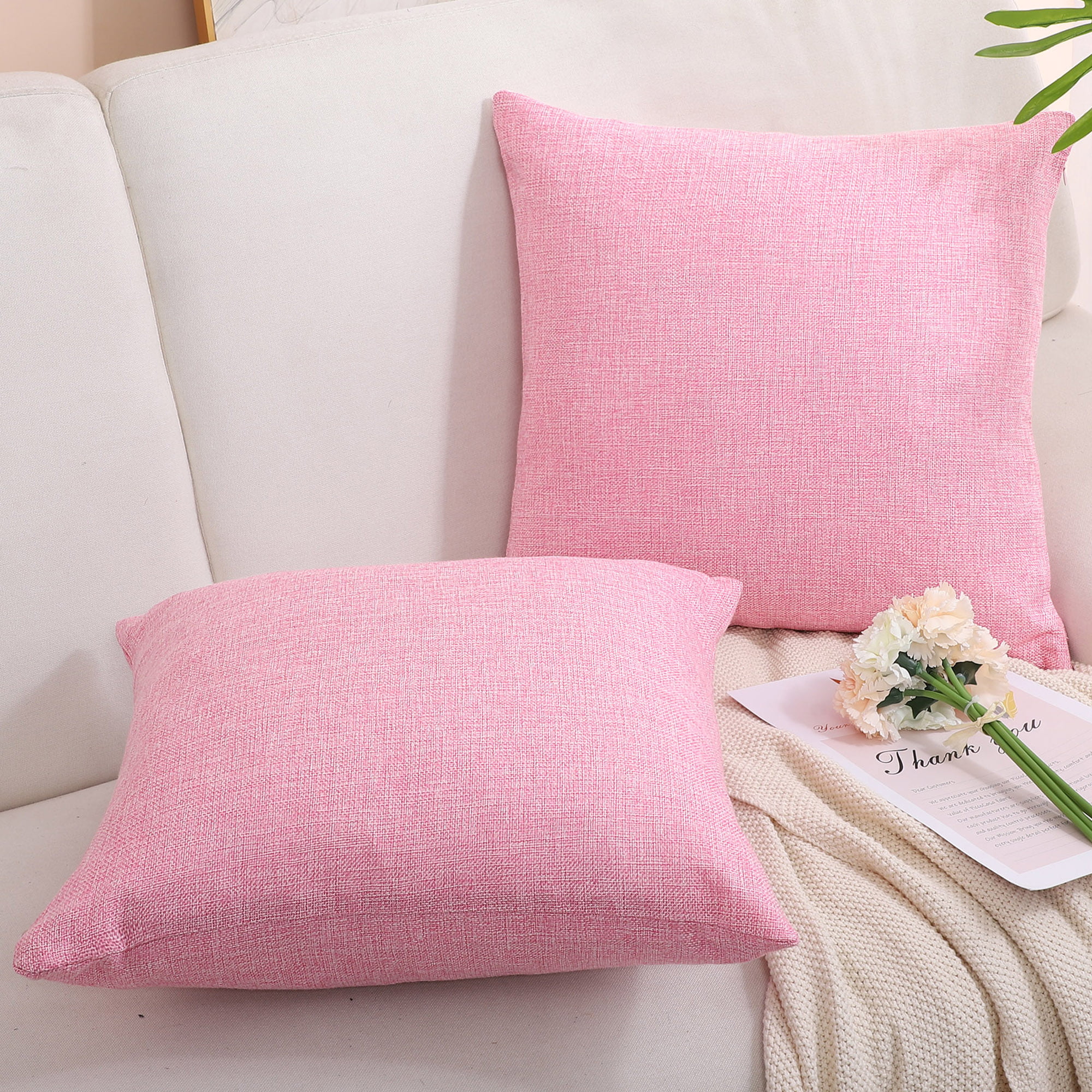 PiccoCasa 2Pcs Faux Linen Throw Pillow Covers, 18 x 18 Inch, Linen Textured Decorative Cushion