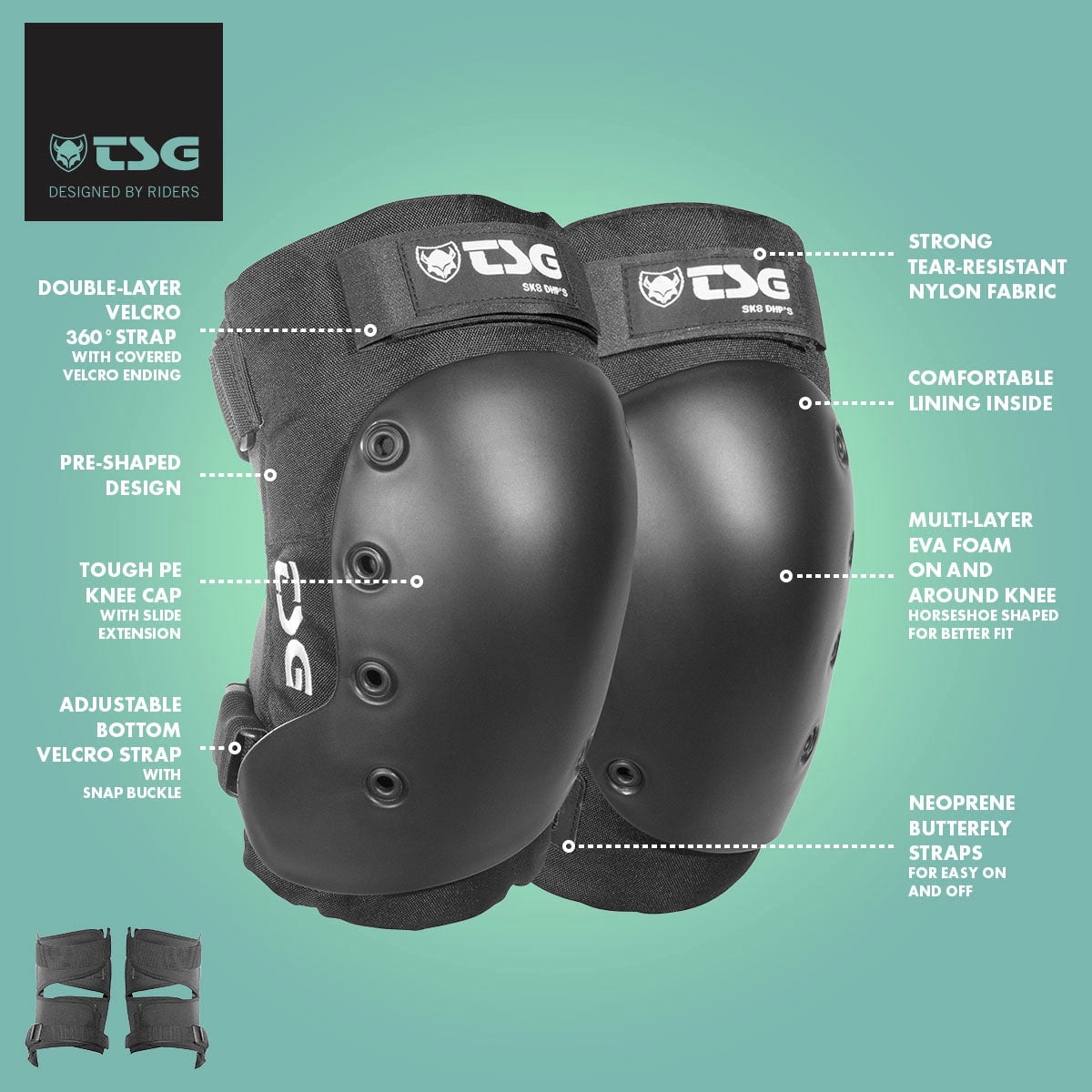 TSG SK8 DHP Knee Pad, Hardshell, Cordura, EVA Foam, Horseshoe Shape, EN 14120