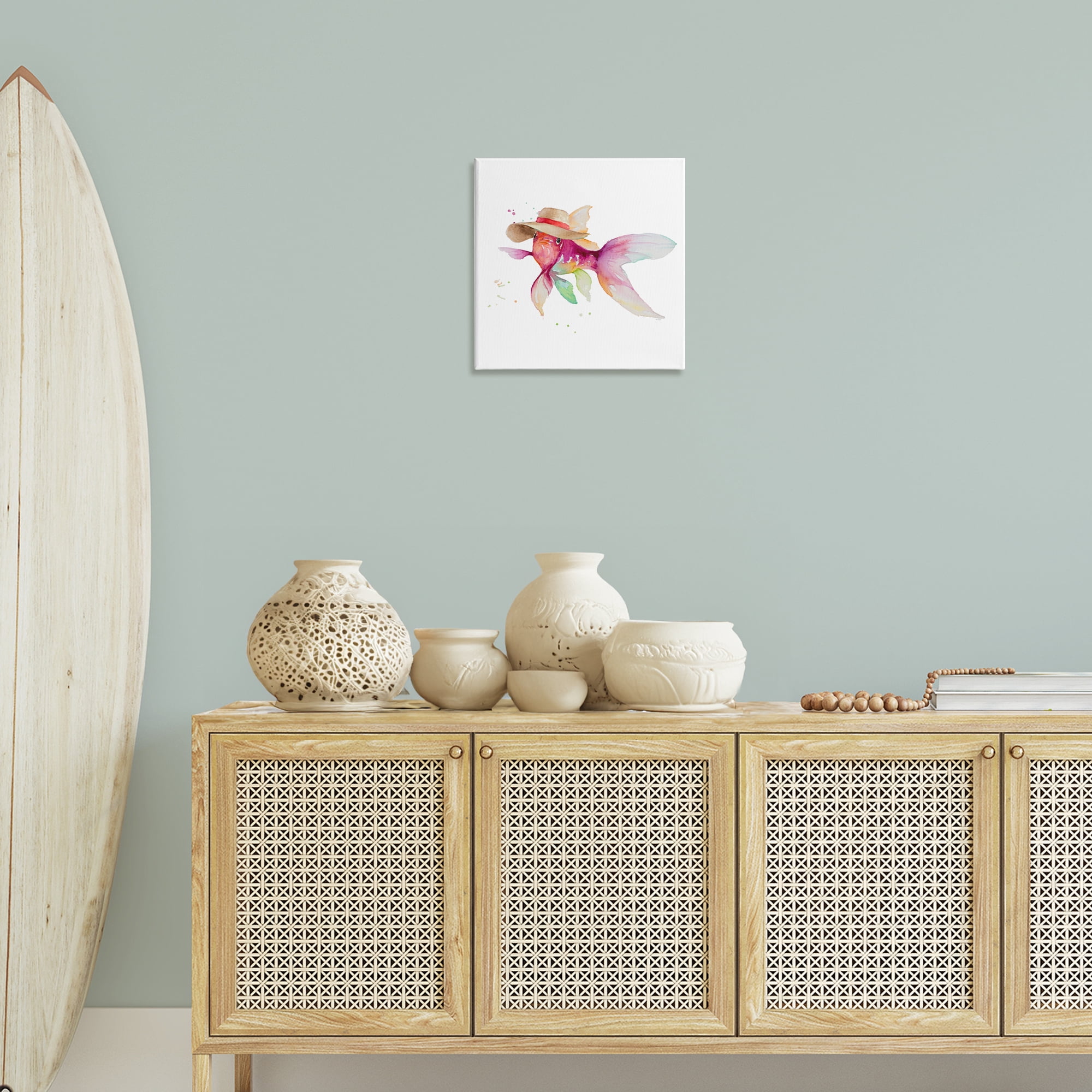 Stupell Industries Beach Fish Watercolor Novelty Painting Gallery Wrapped Canvas Art Print Wall Art, 17 x 17