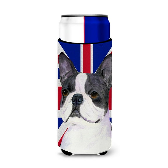 Boston Terrier with English Union Jack British Flag Ultra Hugger for slim cans