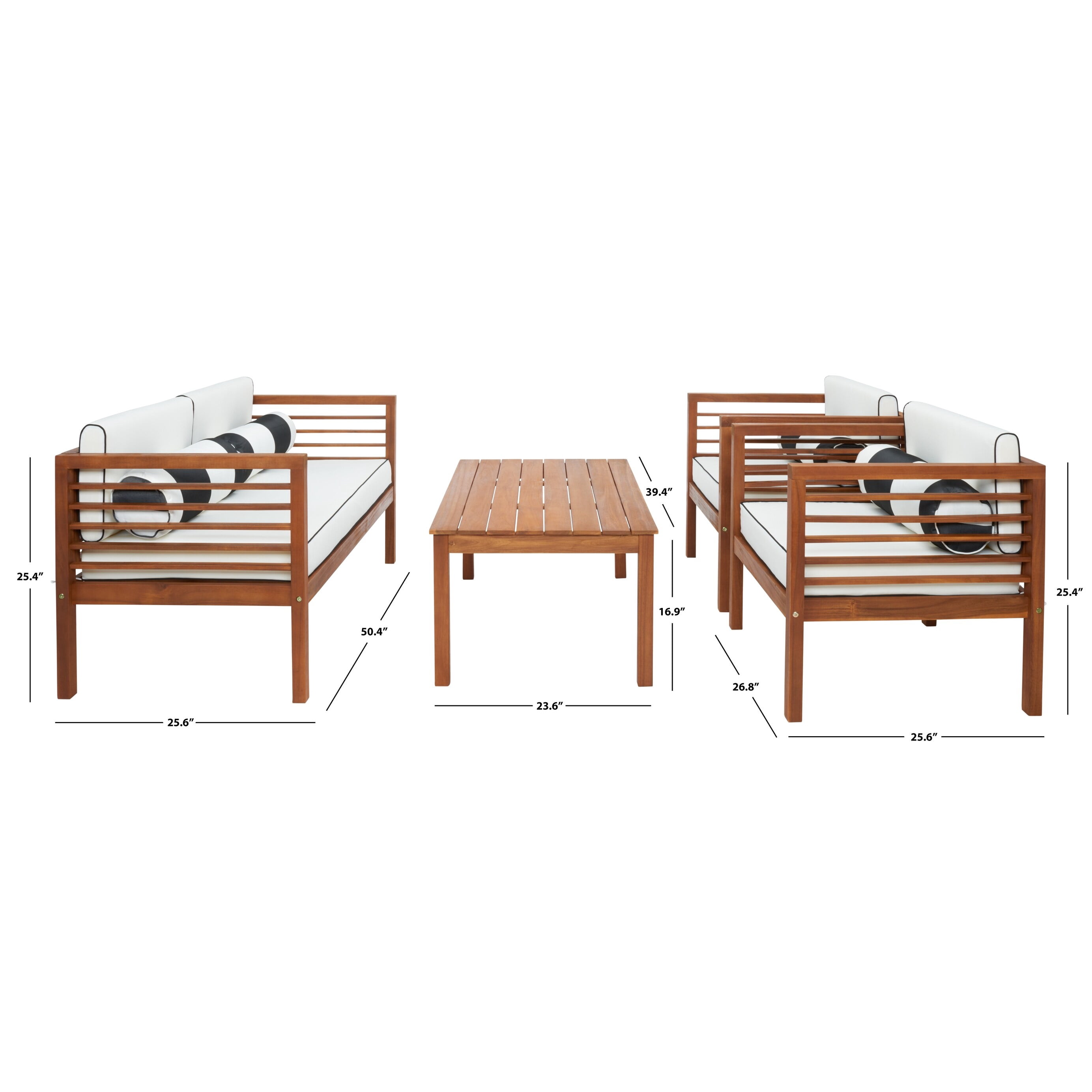 SAFAVIEH Alda Outdoor Patio 4 Piece Conversation Set, Natural/Beige