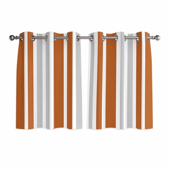 Burnt Orange Grey Stripe Kitchen Curtains Short 54 Inch Length, Farmhouse Minimalist Striped Grommet Top Bedroom Living Room Curtains, Light Filtering Cafe Curtain Drapes 2 Panels Set 84''x54''