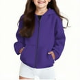 thumbnail image 2 of Hinvhai Girl's Zip Front Drawstring Hoodie Pullover Long Sleeve Casual Sweatshirt Top Purple 9 Years, 2 of 9