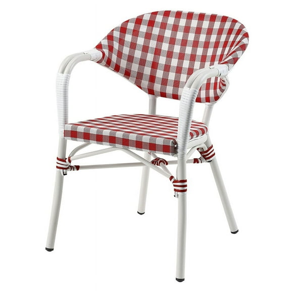 Furniture of America Tidez French Aluminum Patio Arm Chair in Red (Set of 4)