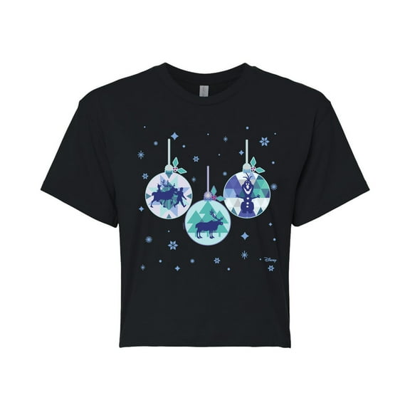 Disney Frozen 2 - Winter Wonderland Ornaments Christmas - Juniors Cropped Cotton Blend T-Shirt