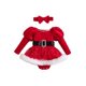 thumbnail image 1 of Conjunto navideño de terciopelo con ribete de piel para niñas pequeñas, mono de Papá Noel y diadema, 1 of 6
