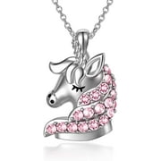 Unicorn Necklace, Sterling Silver Unicorn Necklace with Pink Crystals, Birthday Jewellery Gifts for Daughter Women