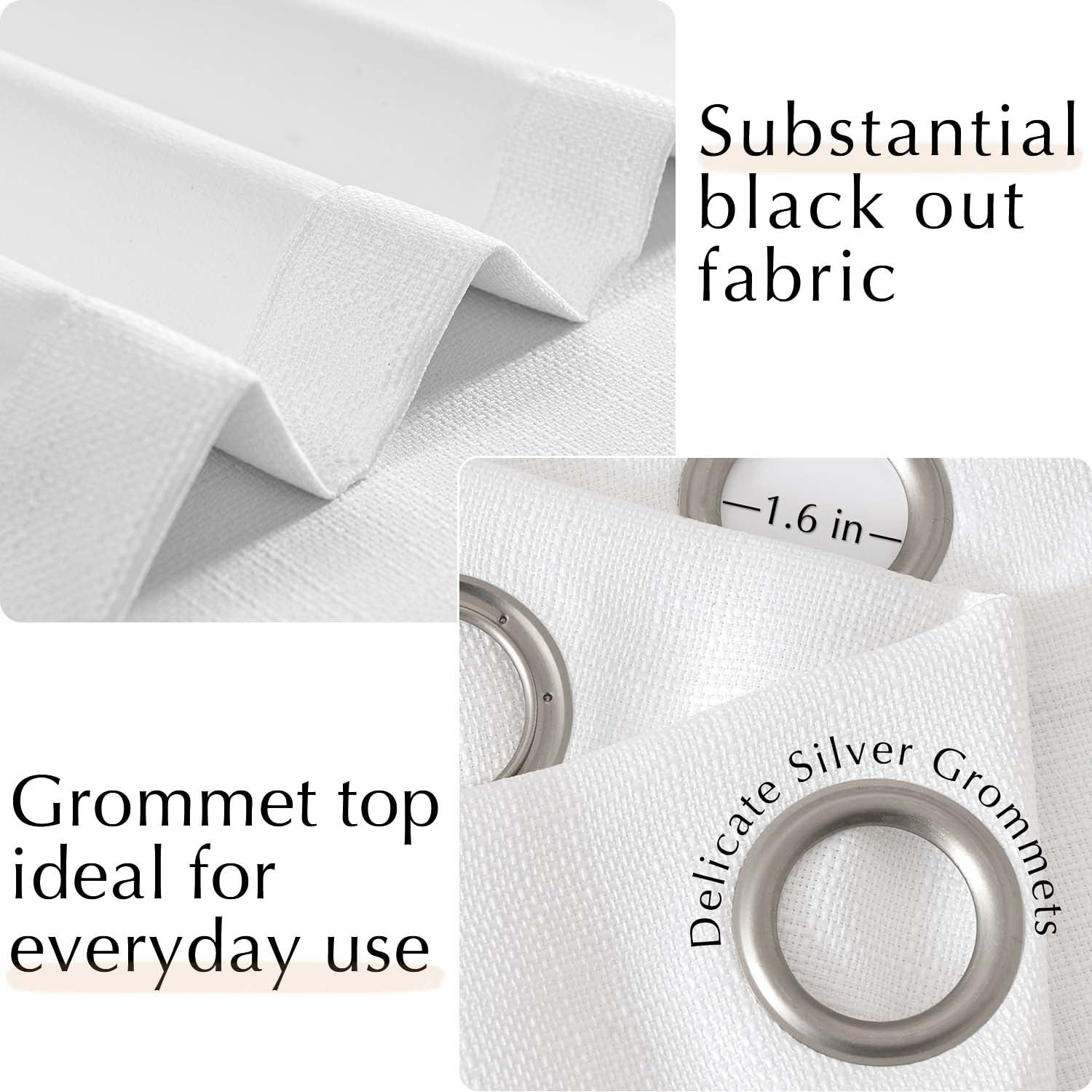 Curtainking White Curtains for Living Room Darkening 38 x 63 Inches Linen Textured Curtain Grommet Top 2 Panels
