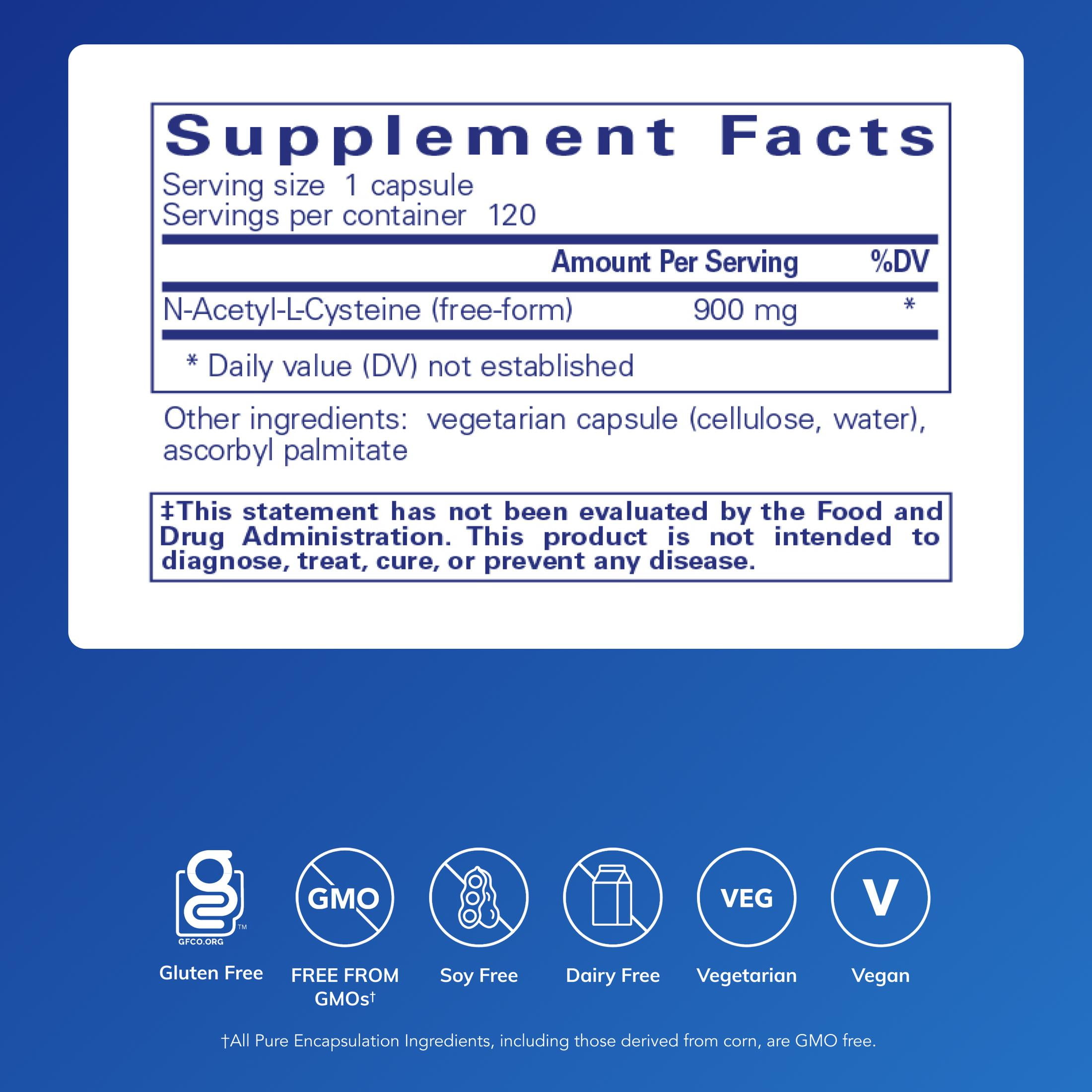 Pure Encapsulations NAC 900 mg - N-Acetyl Cysteine Amino Acid Supplement for Lung & Immune Support, Liver & Antioxidants* - 120 Capsules