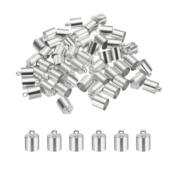 Uxcell 50-Pack Tassel Cord End Caps, 9mm ID Copper Glue in Leather Barrel Kumihimo End Tip Bead Caps Cord Terminators [Silver Tone]