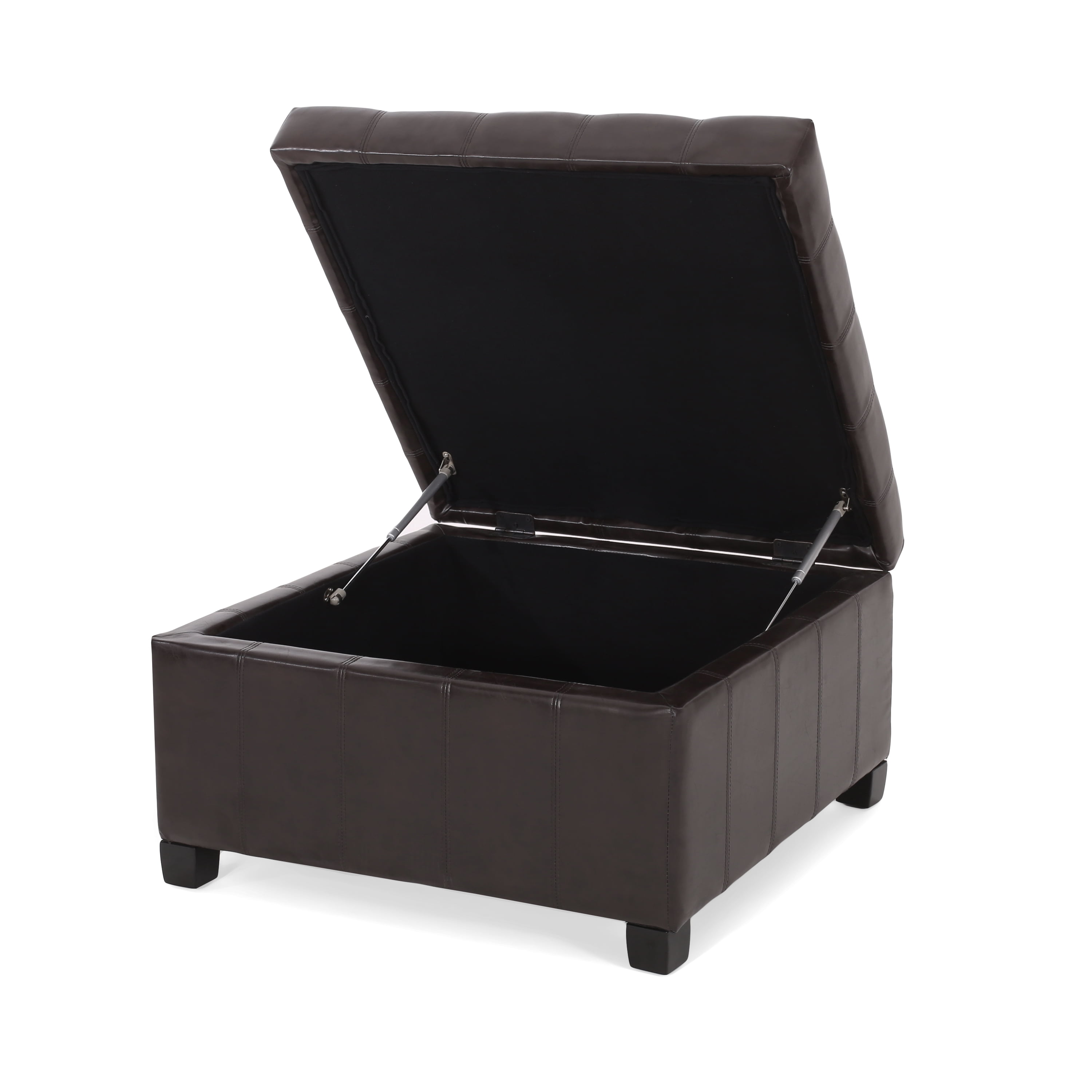 Noble House Allison Contemporary Tufted Bonded Leather Storage Ottoman, Brown and Dark Brown