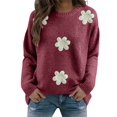 thumbnail image 5 of Women's Embroidered Beaded 3D Floral Sweater, Machine Knit Crewneck Pullover, Dimensional Floral Applique Blouse, Elegant Floral Embroidery Top, Holiday Party Sweater for Women Wine XL, 5 of 9