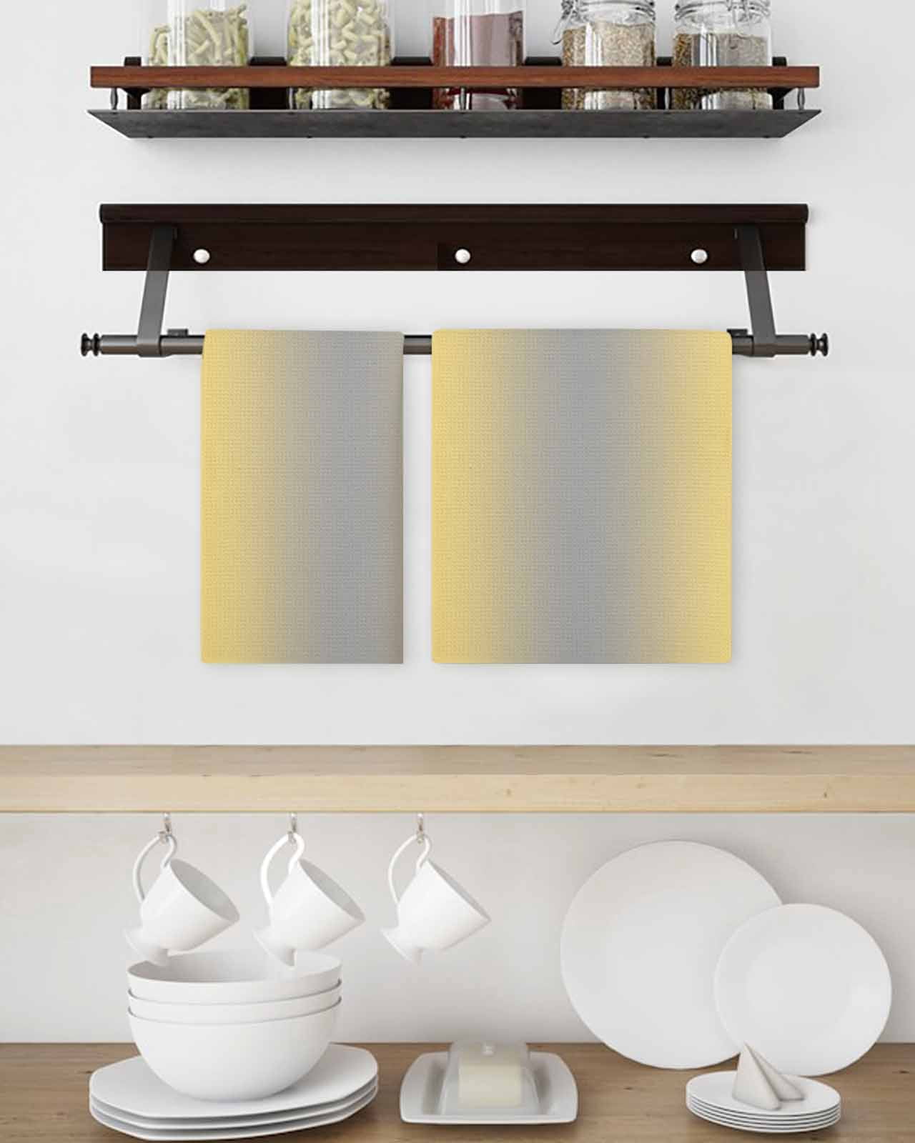 Yellow Gray Ombre Kitchen Dish Towels for Drying Dishes Set of 4, Modern Gradient Abstract Art Waffle Weave Microfiber Hand Tea Bathroom Towels Quick Dry & Absorbent Towel 15.7x23.6