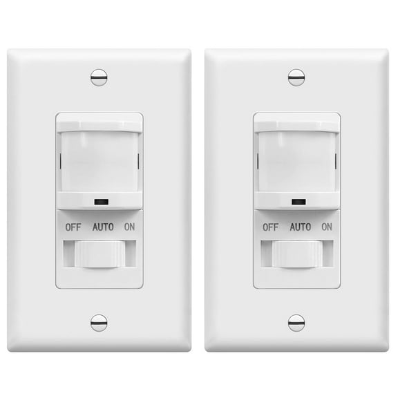TOPGREENER Motion Sensor Switch, PIR Sensor Light Switch, Operable Without Ground Wire, No Neutral Wire Required, 150W Dimmable LED, TSOS5-KM-W-2PCS, White, 2 Pack