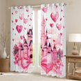 thumbnail image 2 of Homewish Kids Princess Castle Blackout Curtains Set of 2 (52x84 Each), Pink Watercolor Bowknot Window Curtains, Romantic Love Heart Curtains and Drapes, Black Out Curtains Decor, 2 of 6