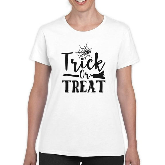 Trick Or Trear. Spider And Broom T-Shirt Women -Image by Shutterstock, Female Large