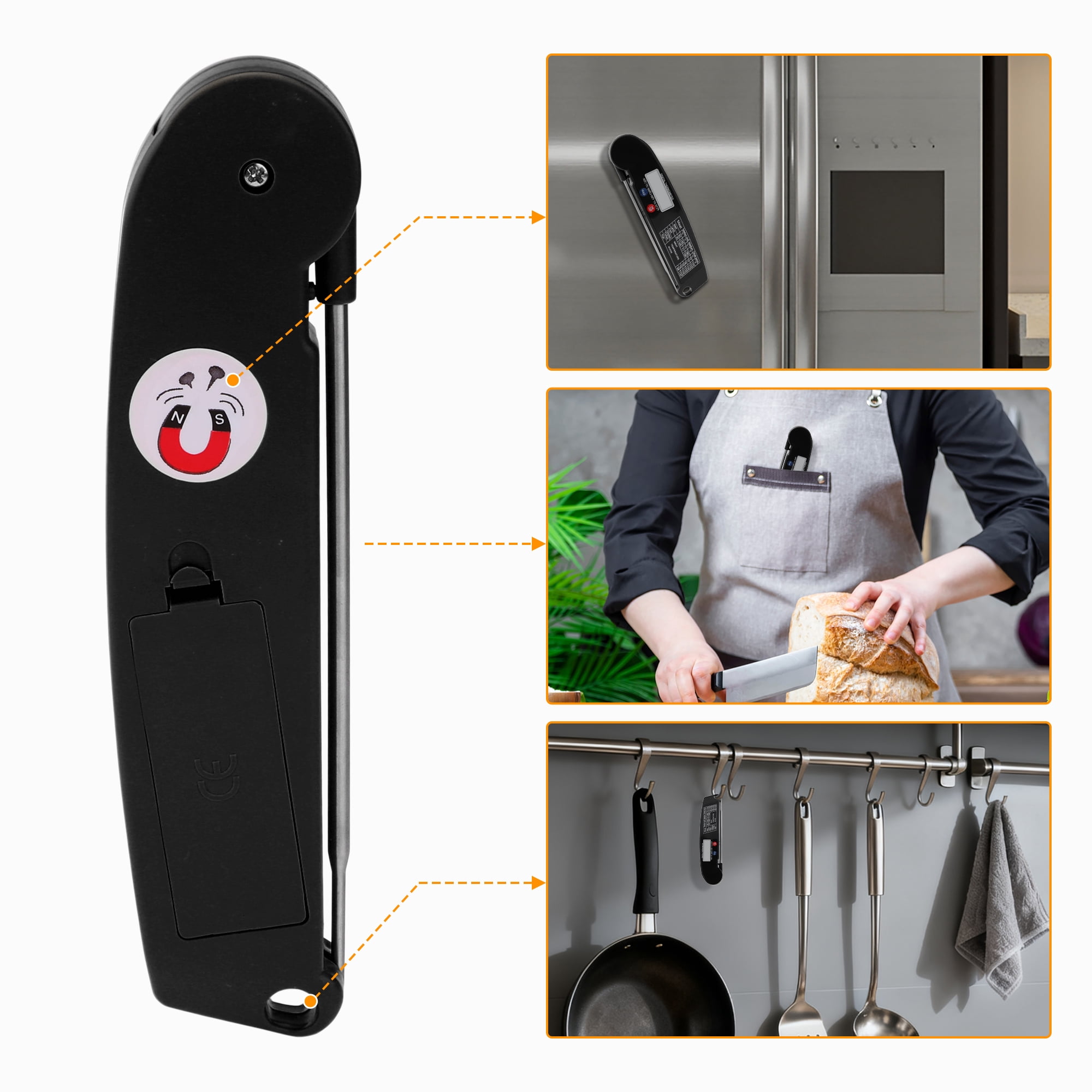 Unique Bargains Strong Plastic Digital Meat Thermometer Black 10.4x1.6x0.6 in
