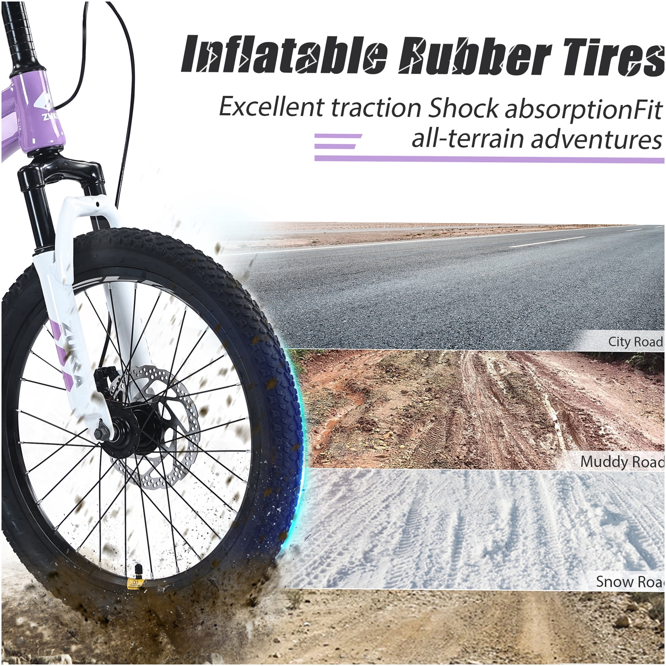 JERFIT 20 inch Kids Mountain Bike for Boys and Girls 7-10 Years, Steel Frame, Purple, Front Suspension Fork, All-Terrain Tires