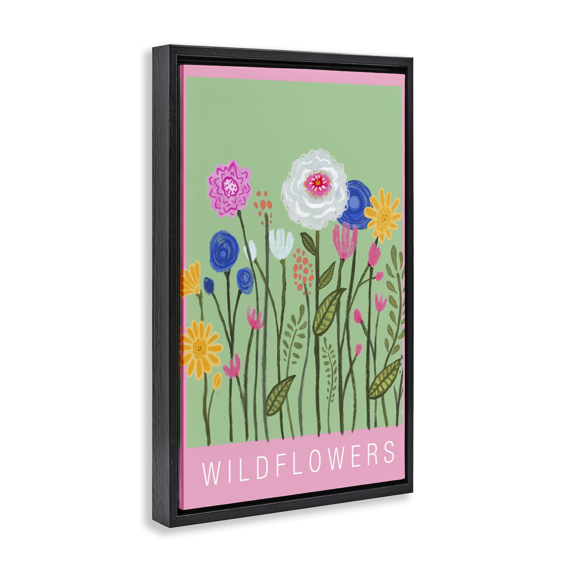 Stupell Industries Wild Flowers with Pink Border Black Framed Floater Canvas Wall Art, design by Elizabeth Medley